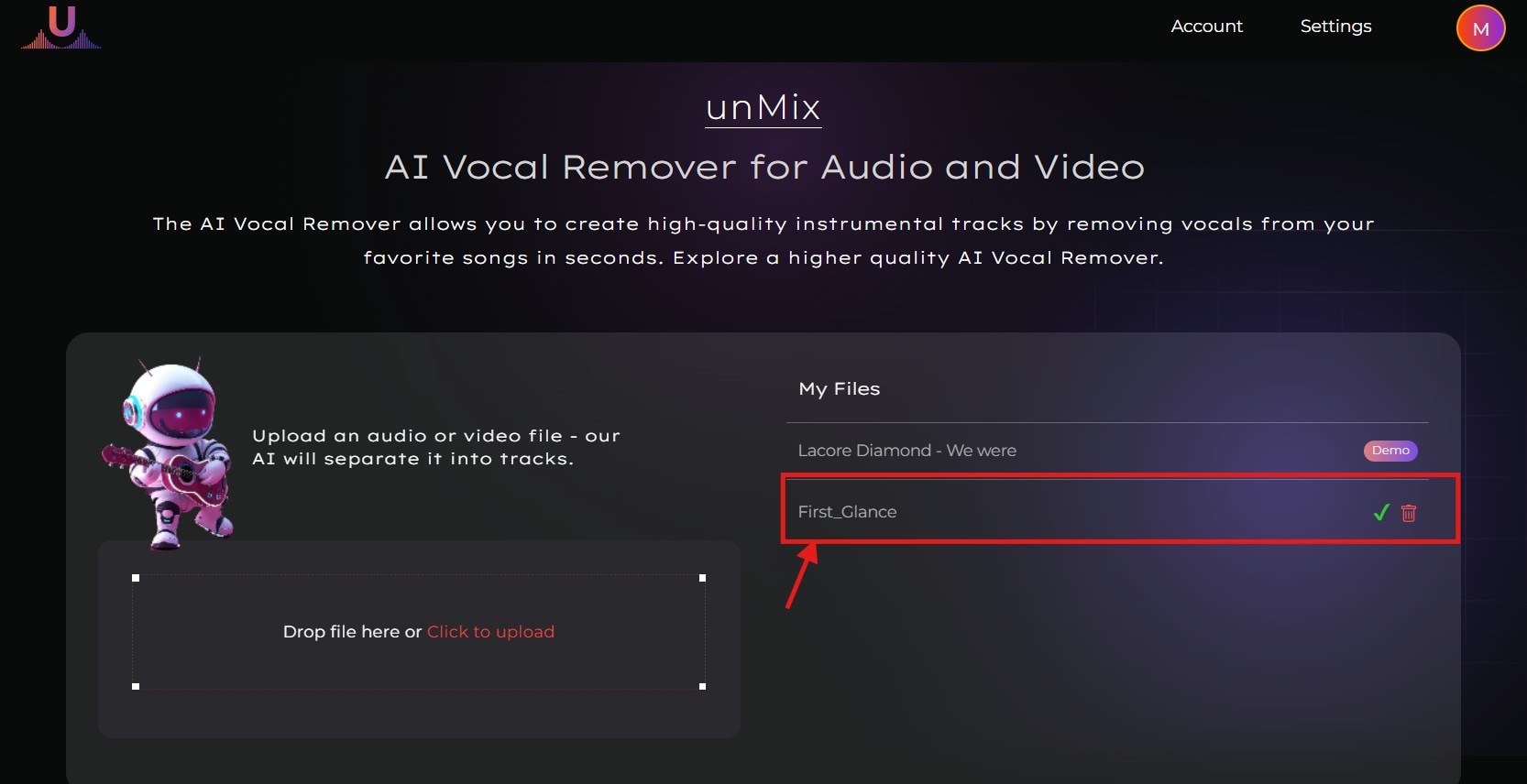 unmix click on output