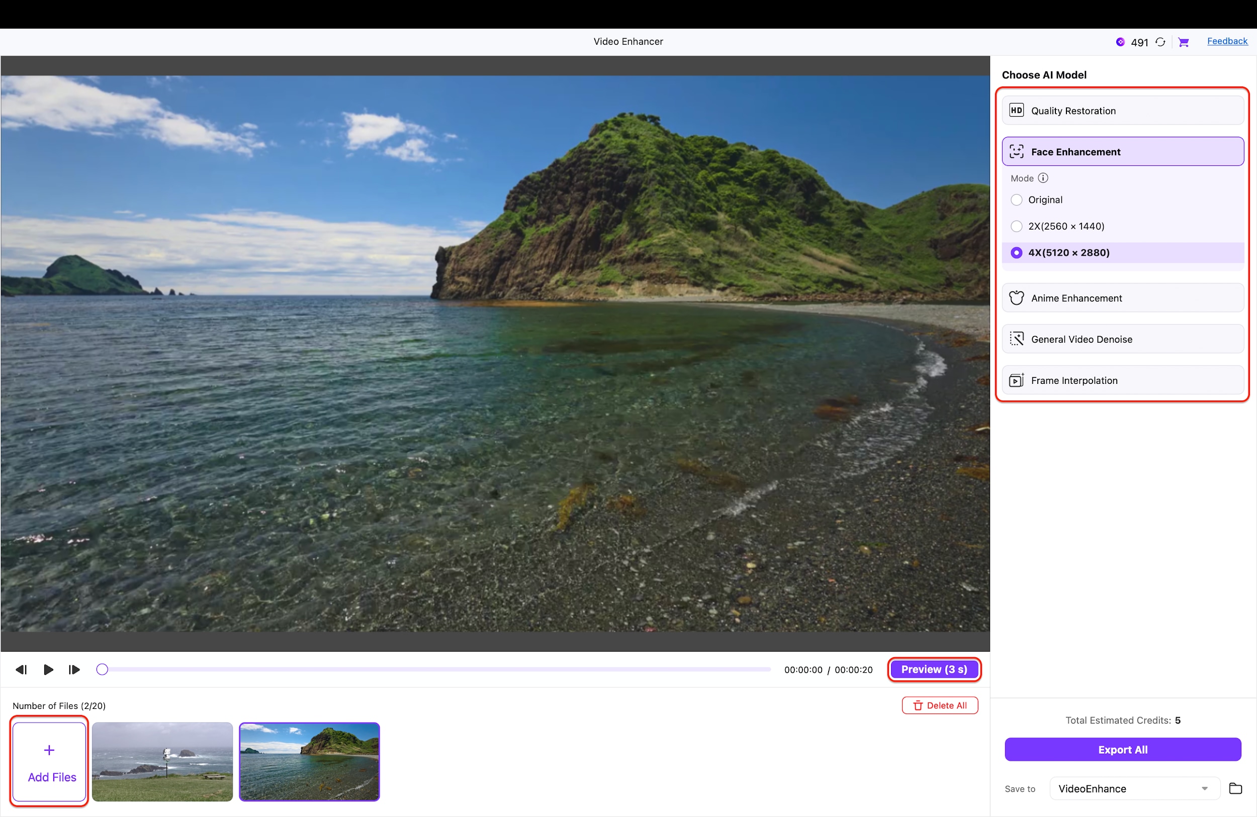 choose ai model and upscale video resolution