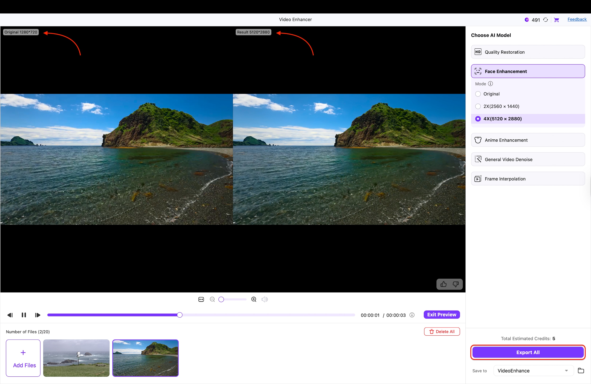 preview enhanced video and export hd output