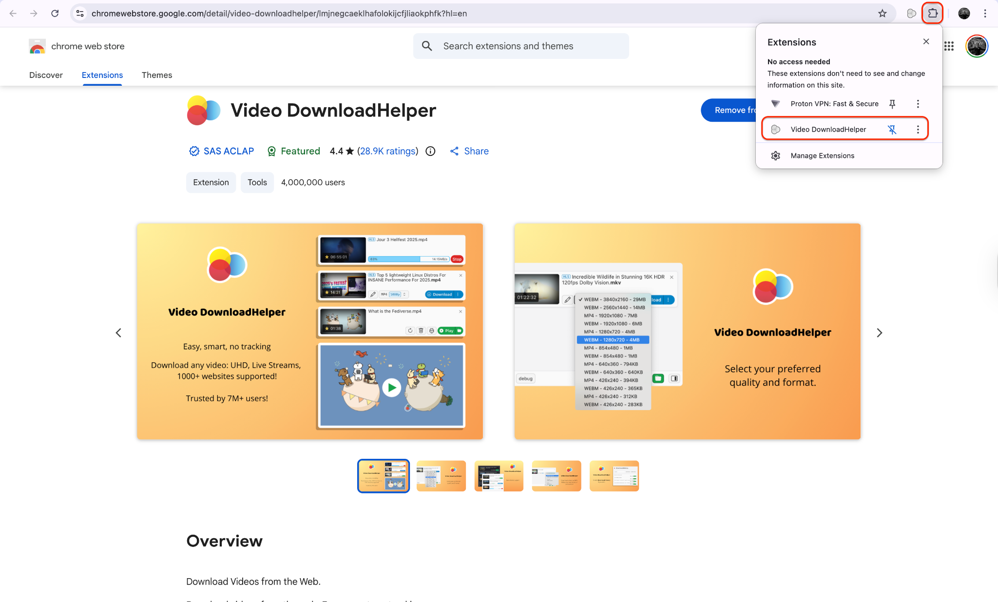 add extension to the browser and pin it