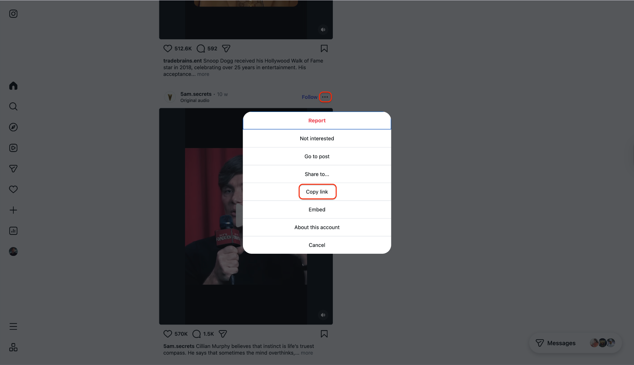 copy the link of igtv reel