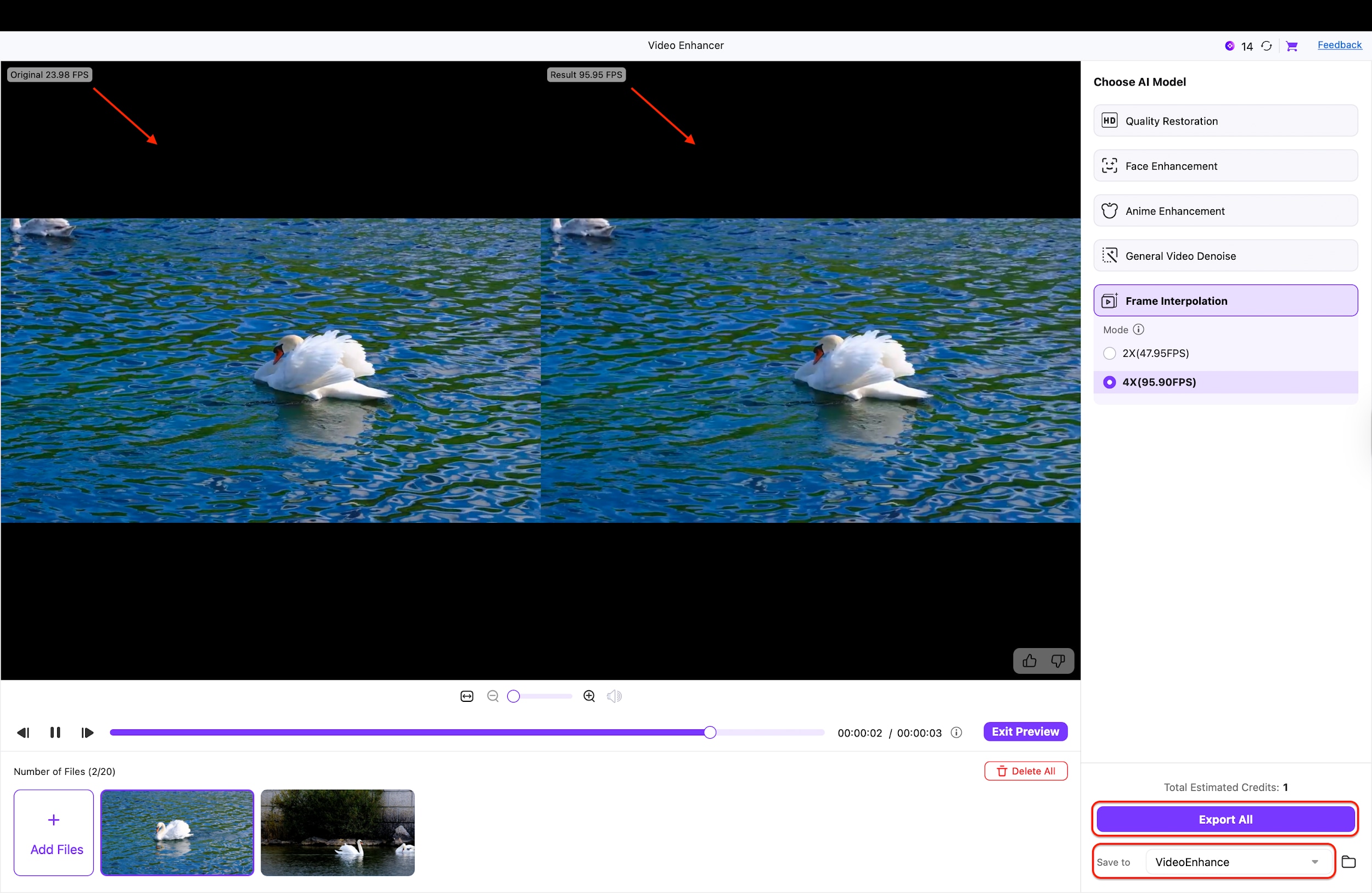 preview enhanced video and export final output