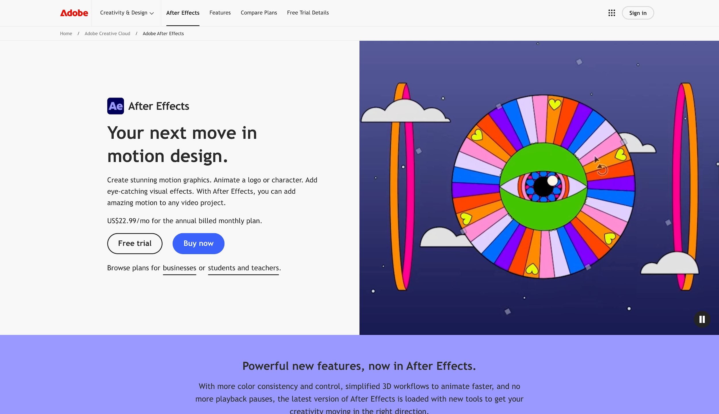 adobe after effects homepage