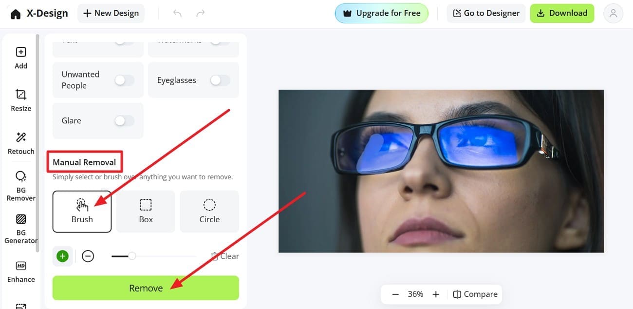choose the remove on tool