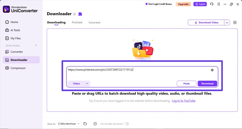 paste pinterest video link