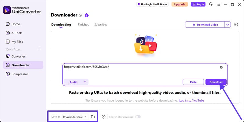 cliquer sur le bouton de téléchargement pour convertir tiktok en mp3