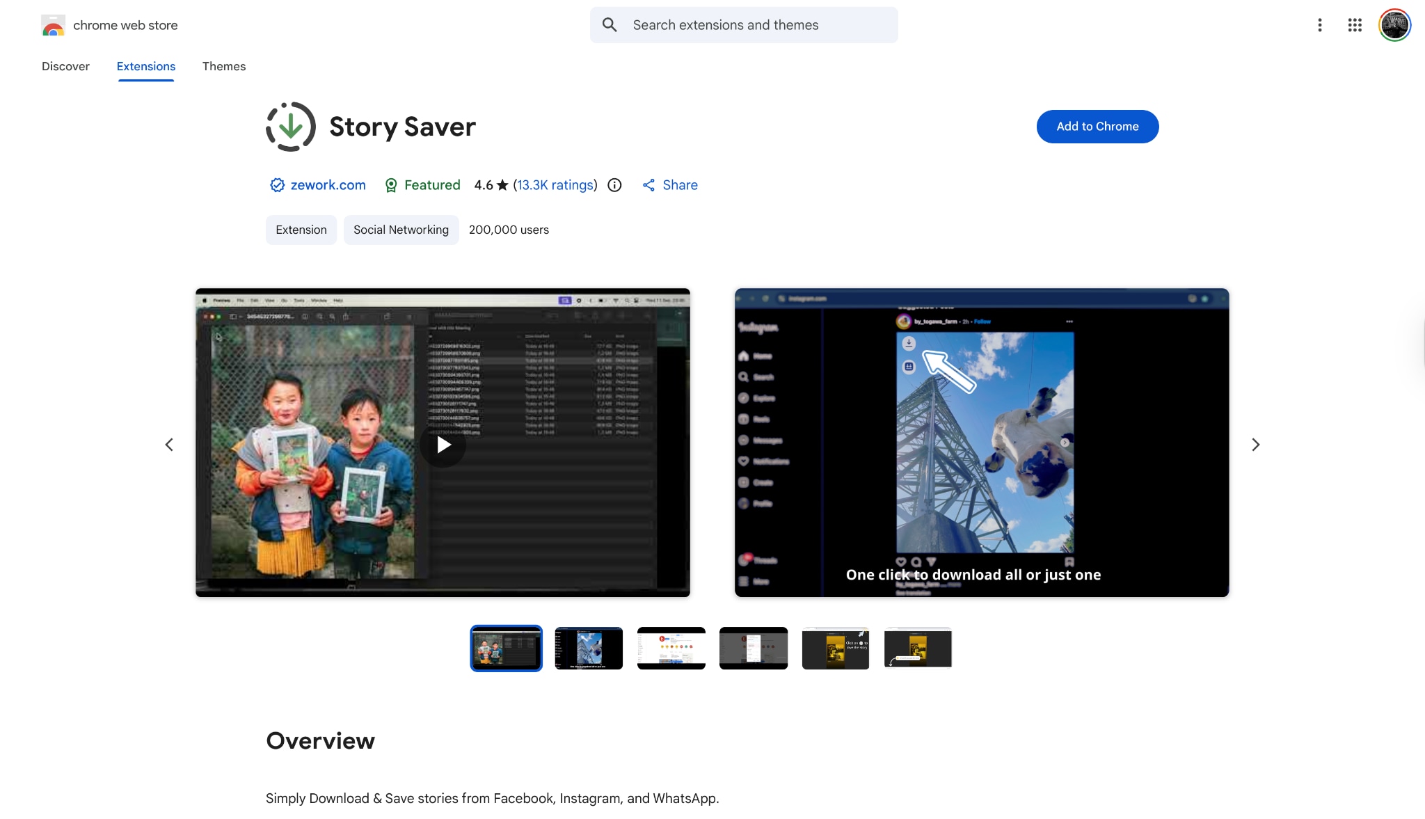 story saver chrome extension homepage
