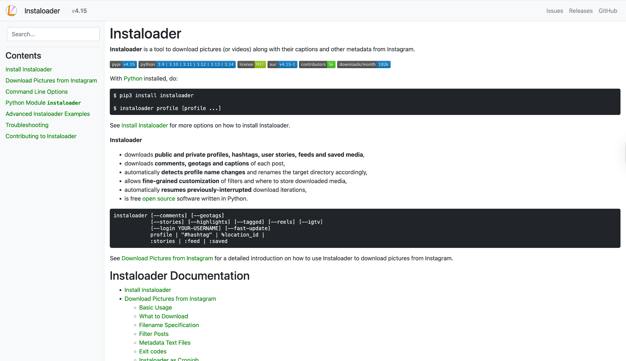 instaloader homepage