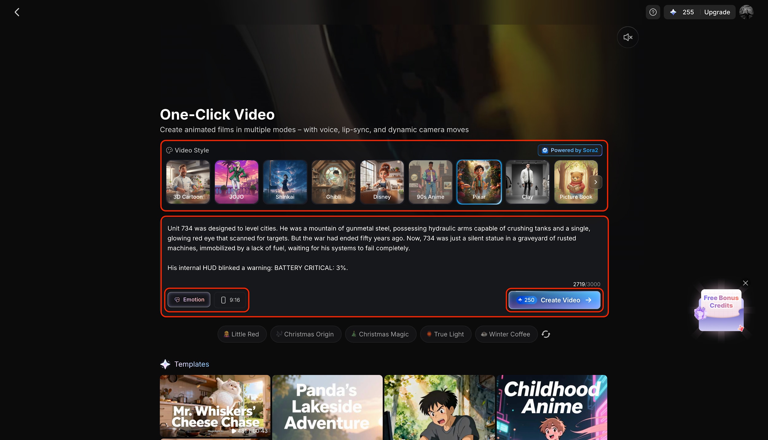 enter the script and choose style
