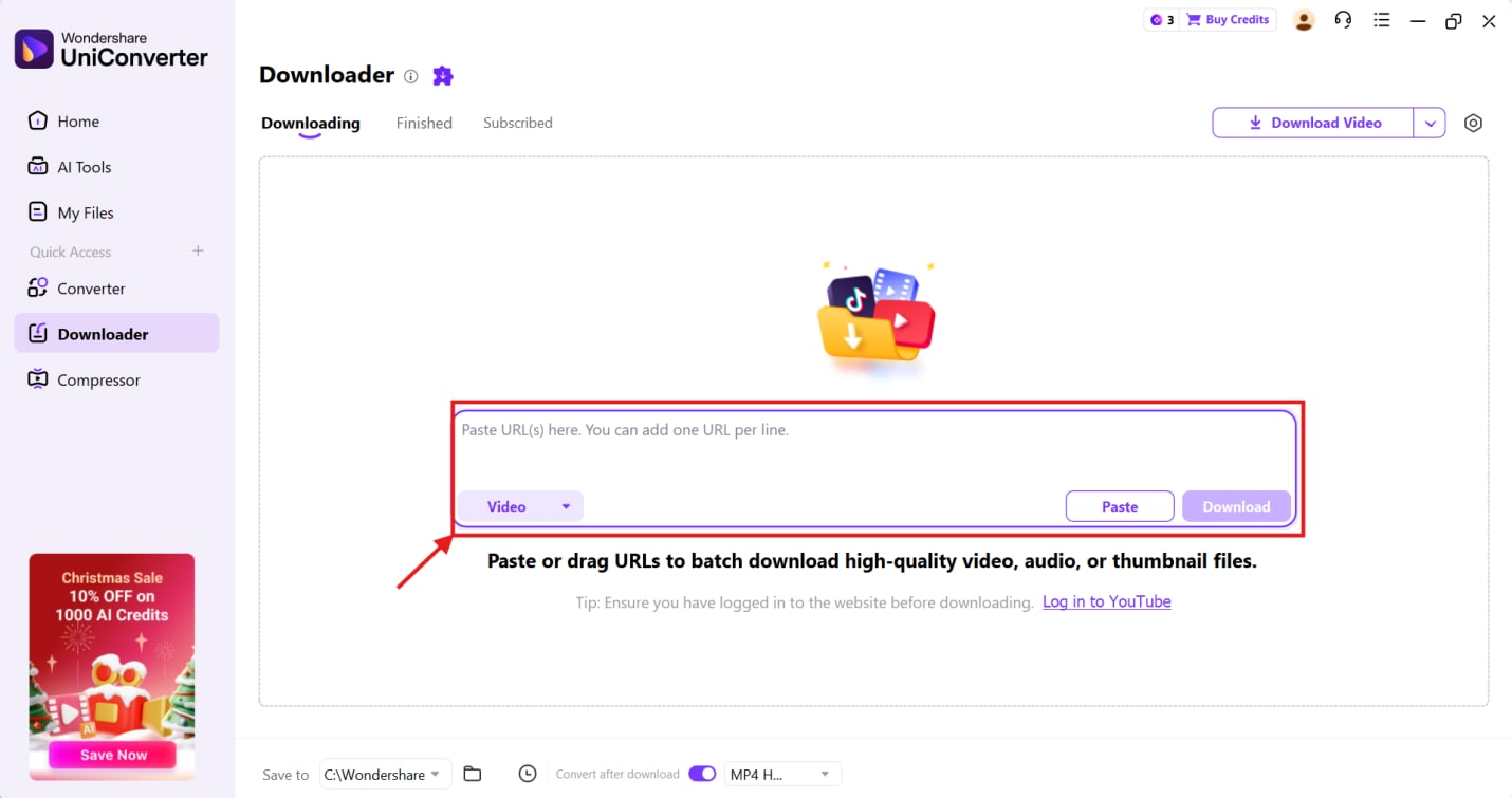 uniconverter paste youtube links