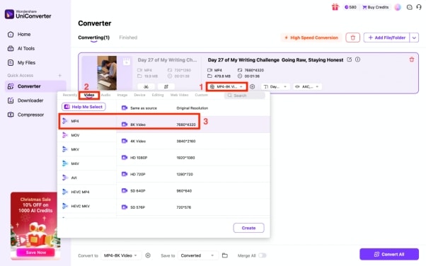 wondershare uniconverter desktop choose format