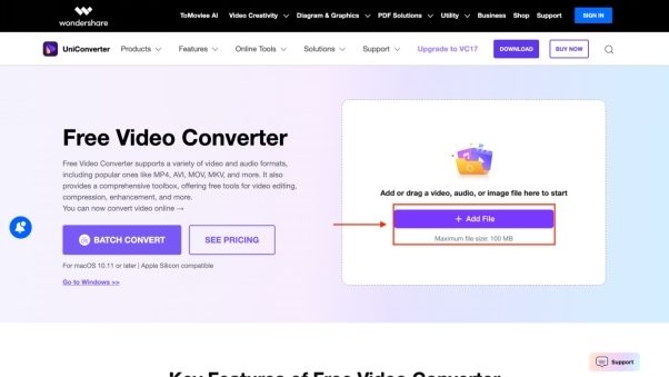 wondershare uniconverter online add file