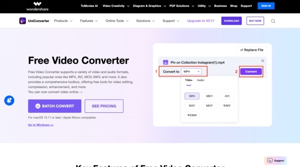 wondershare uniconverter convert to