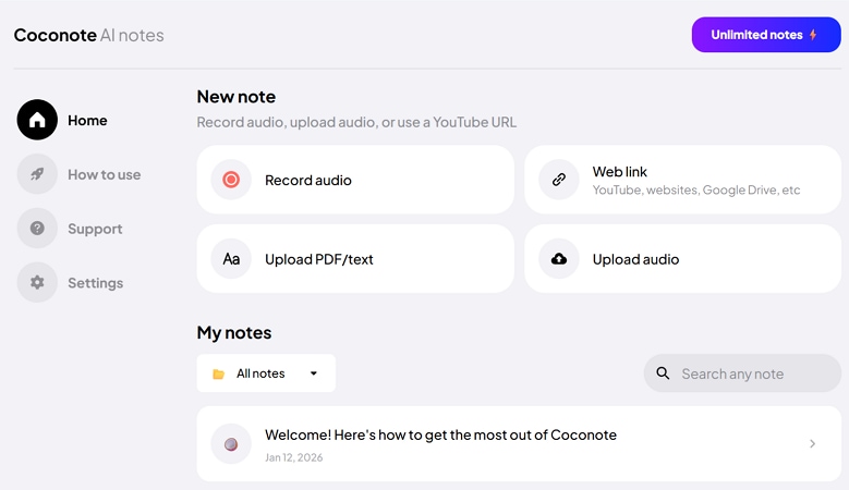 coconote lecture recording to notes features