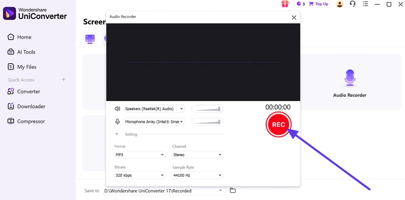 start lecture recording to notes with UniConverter screen recorder