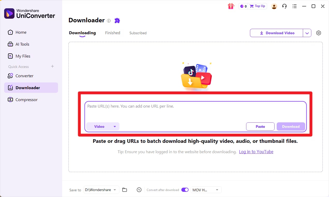paste video url in uniconverter
