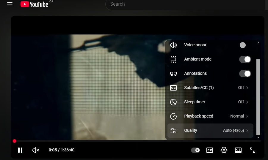 click on the gear icon on youtube
