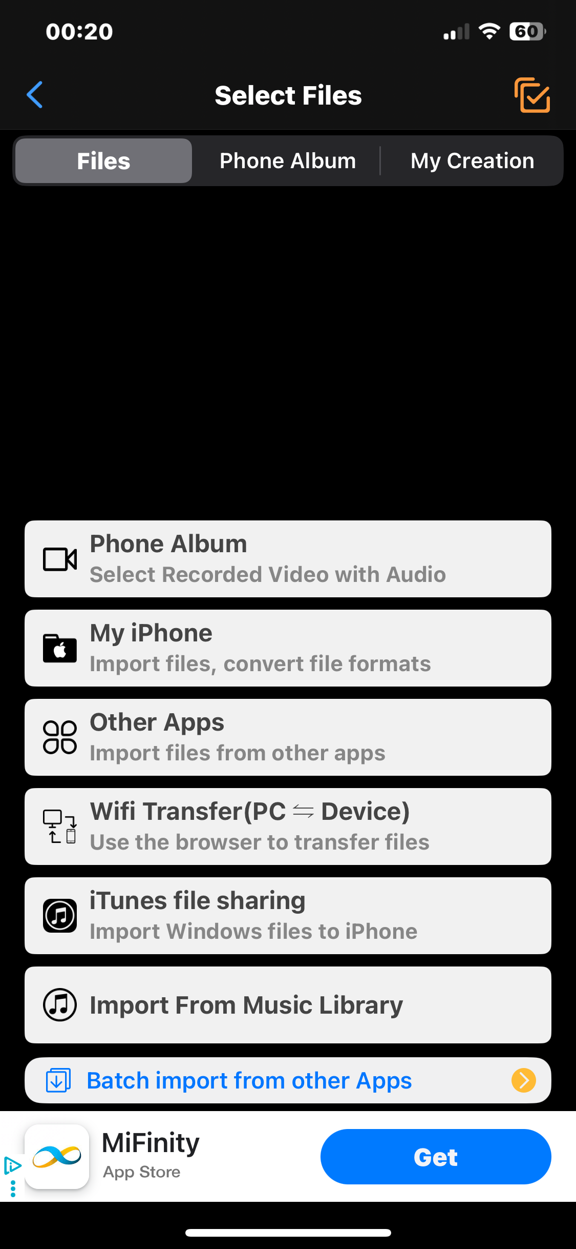 select path to upload audio file