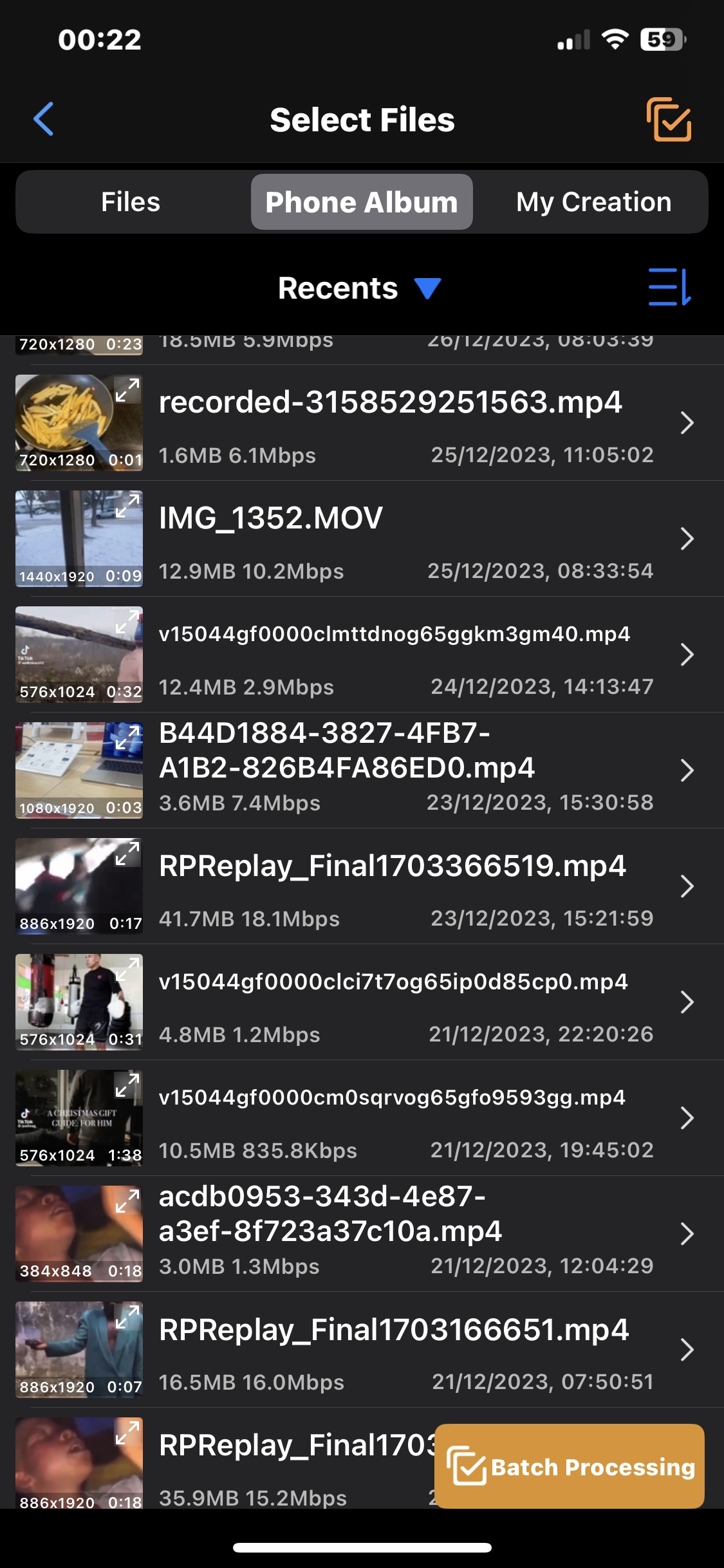 select youtube video file