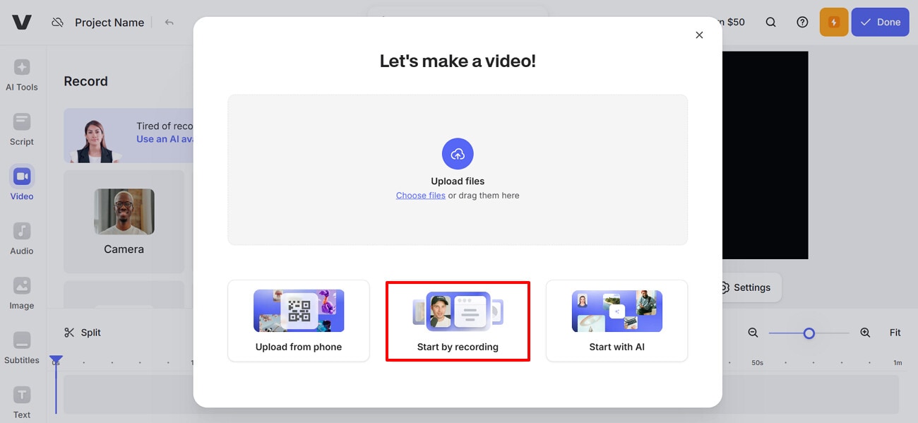 select start by recording button