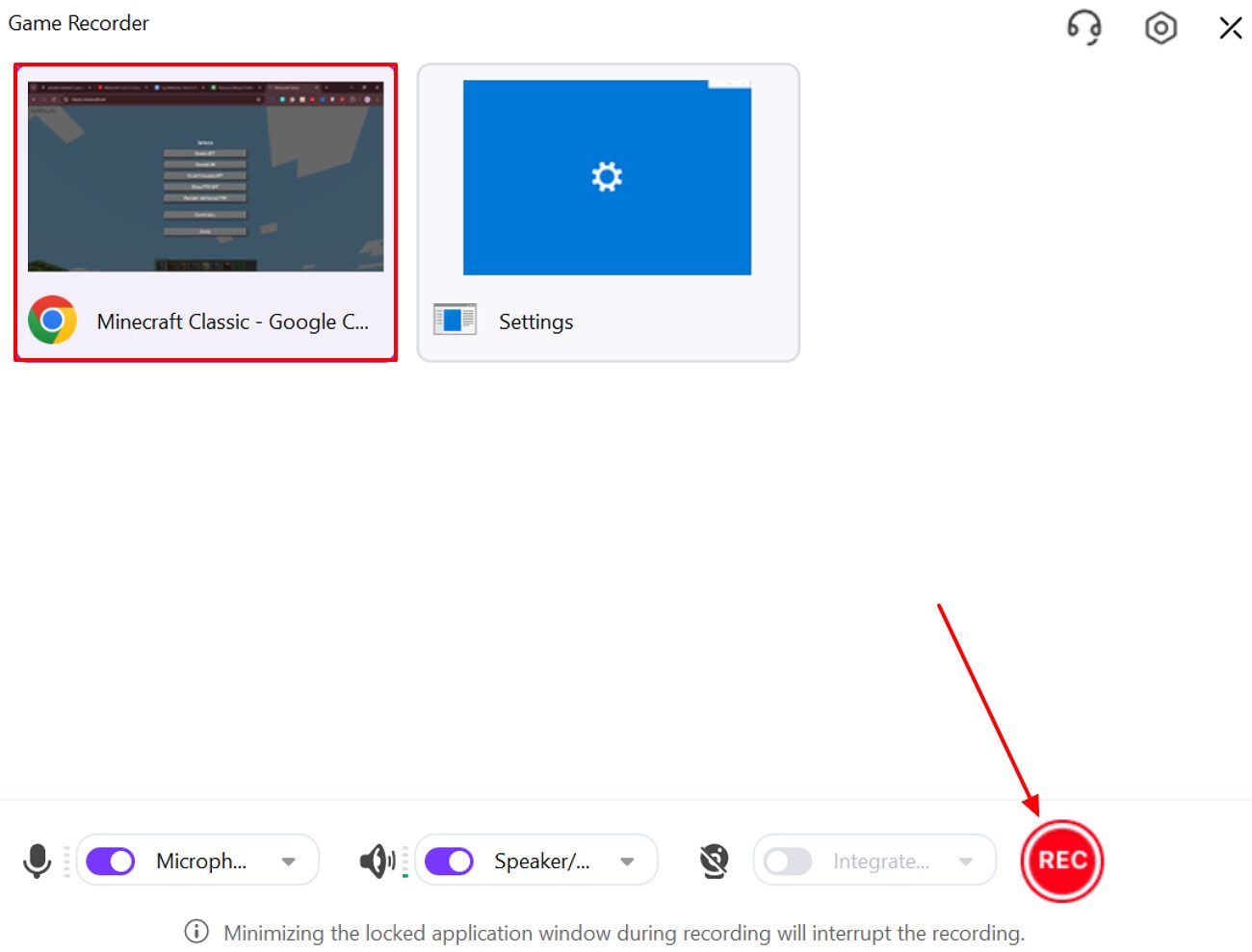 choose screen click rec button