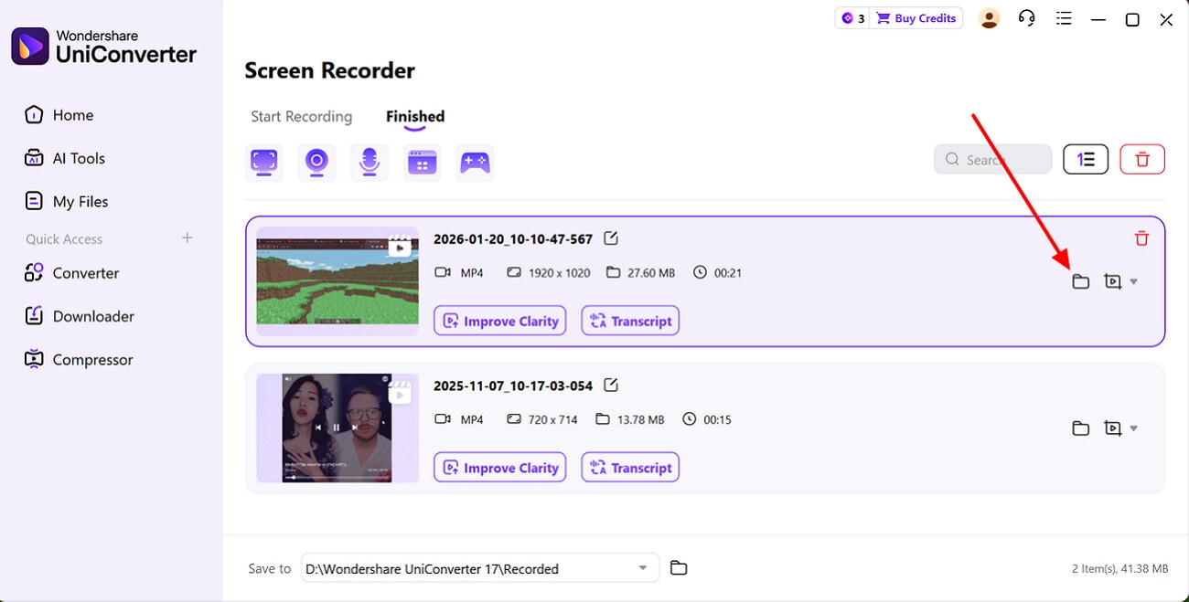 locate the screen recorded file