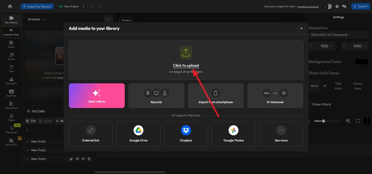 click to upload videos
