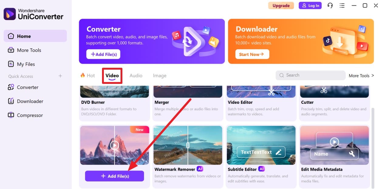press add files button on tool