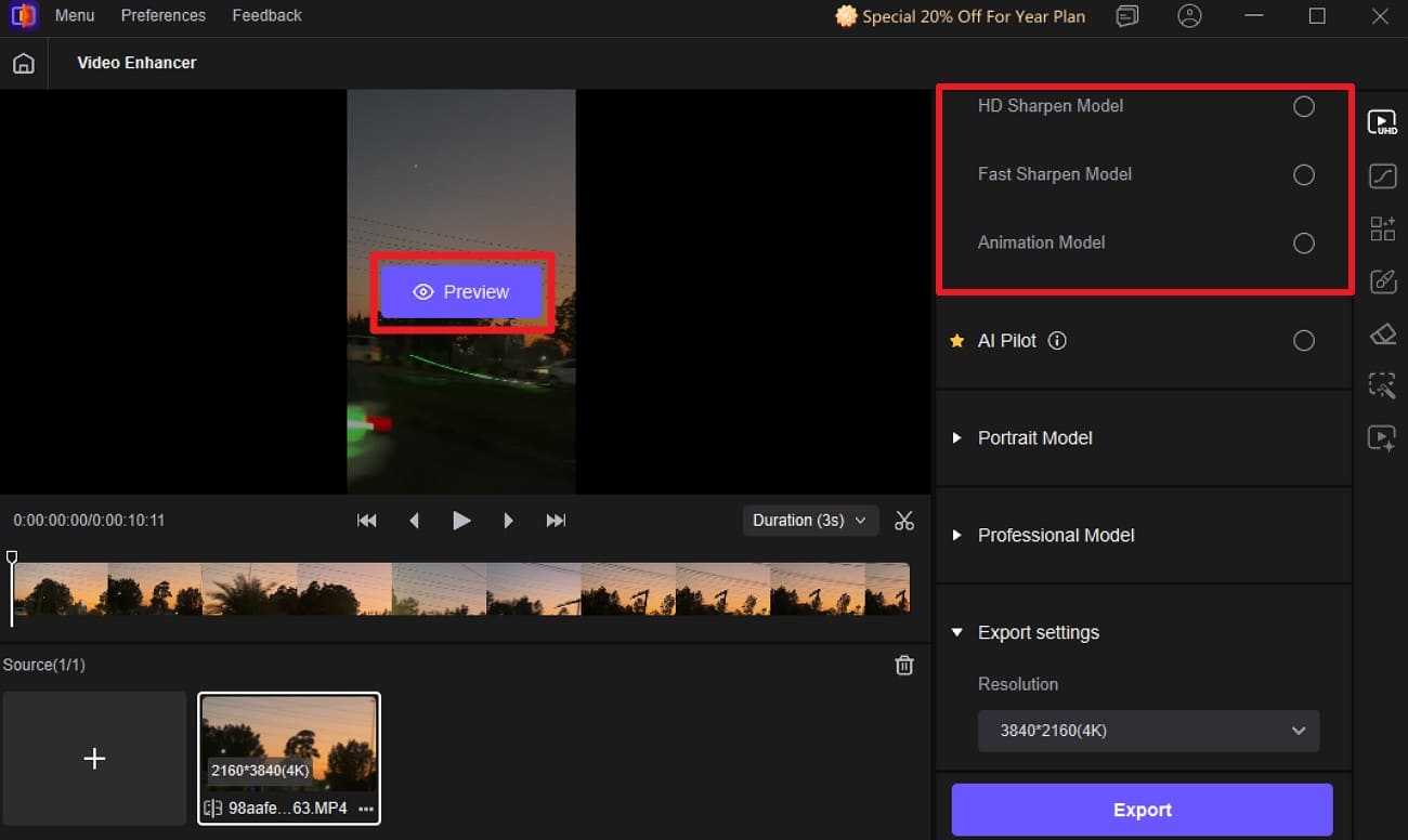 choose model and preview option