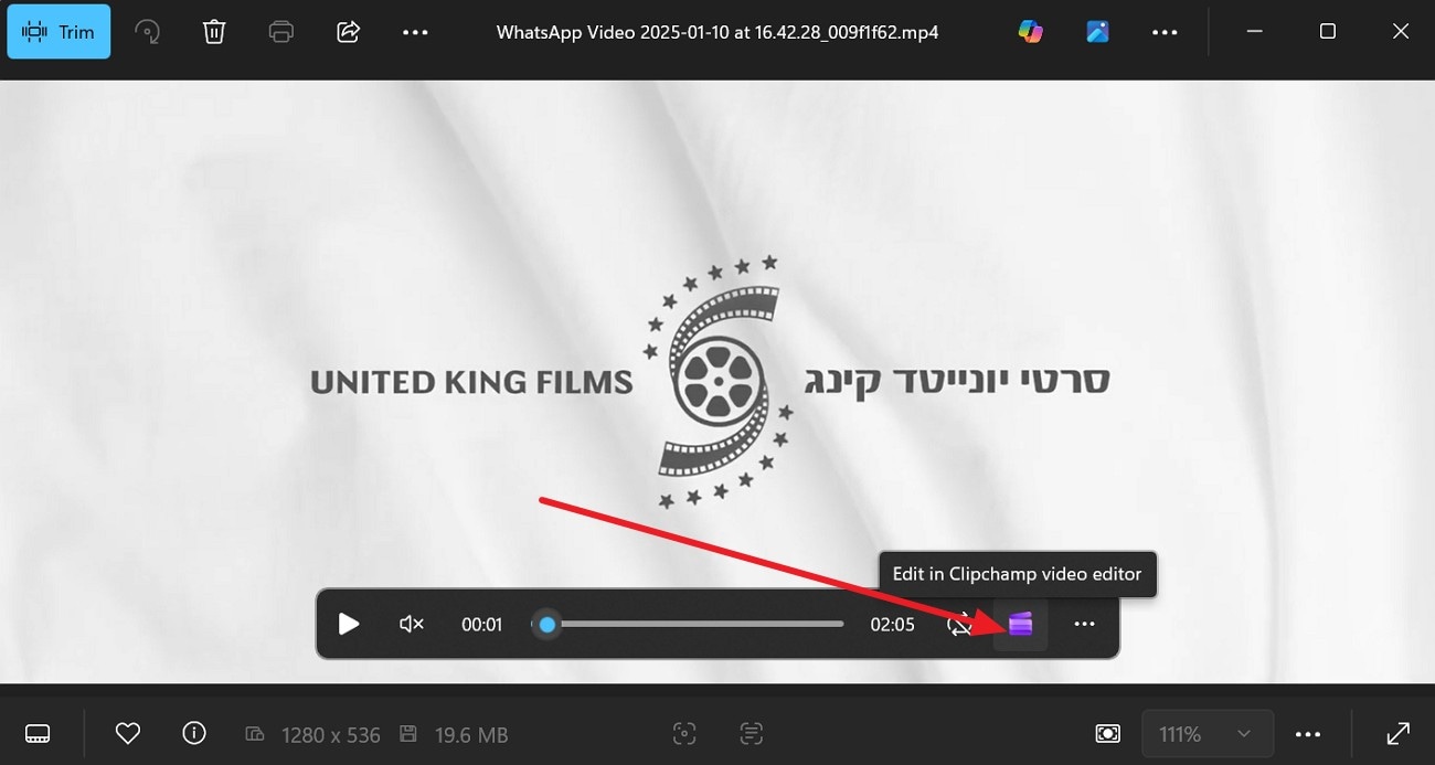 choose the clipchamp editor icon