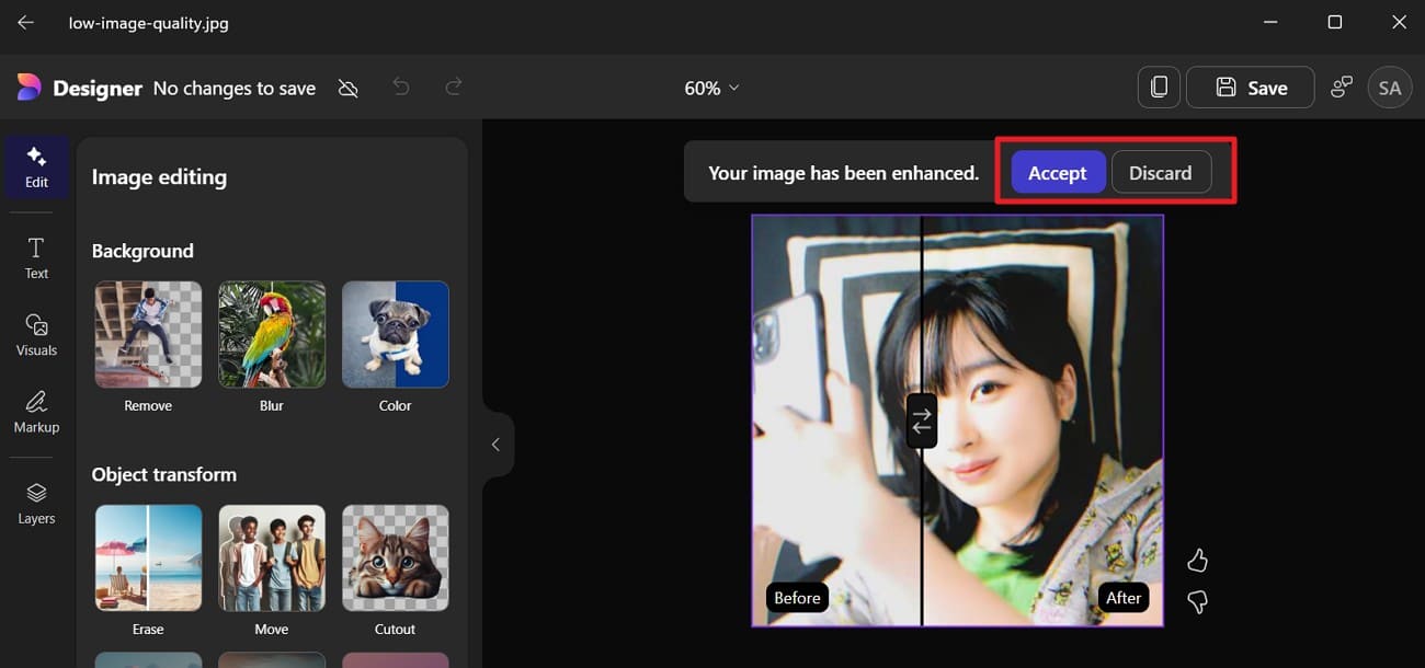 press accept or discard options
