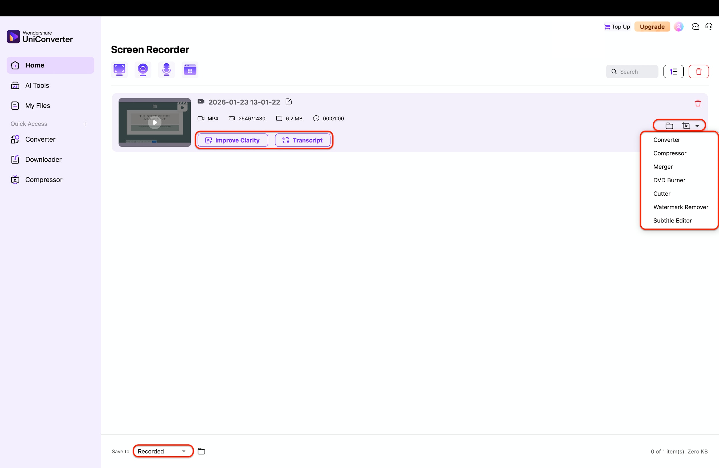stop recording and open saved video file