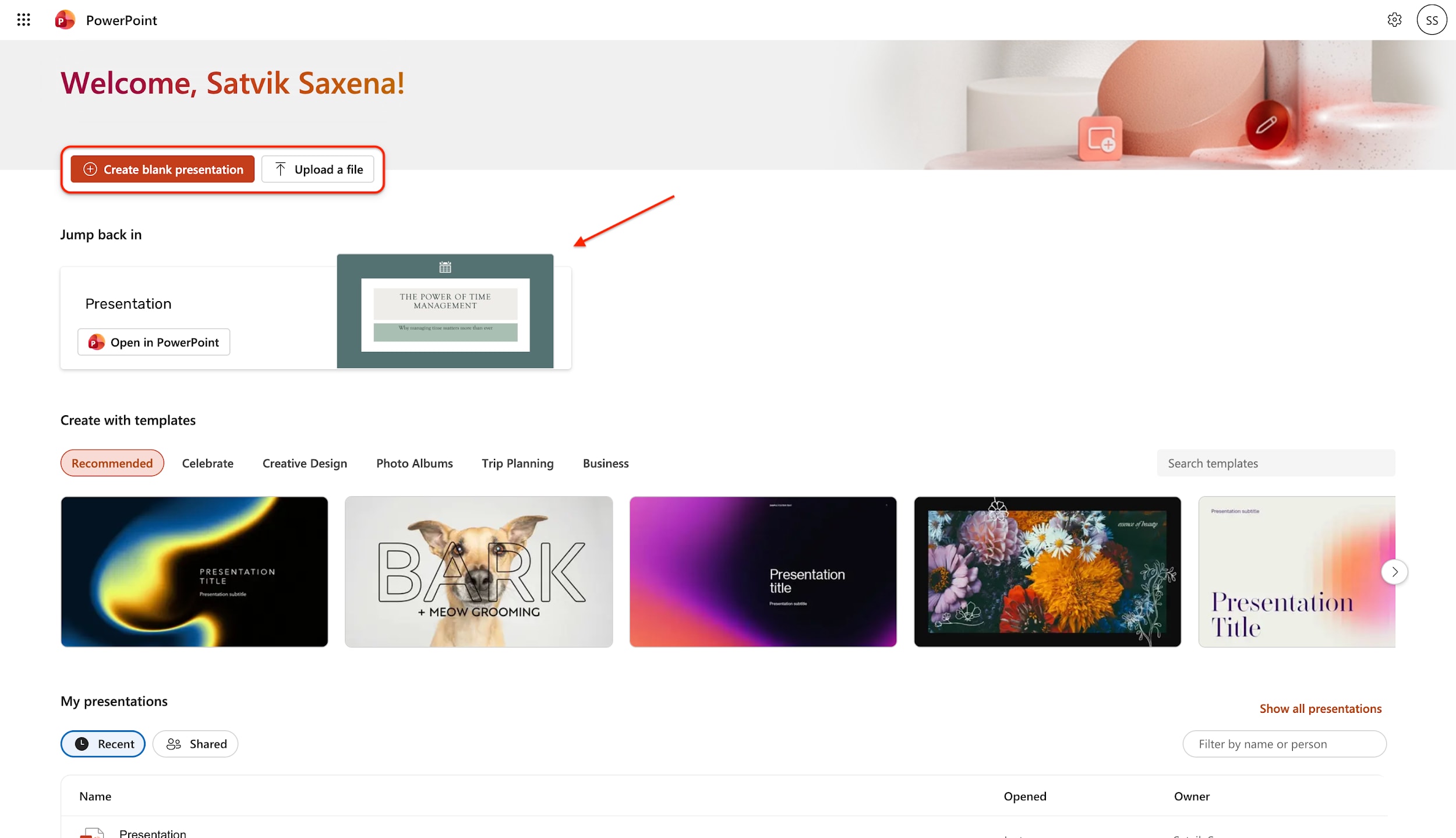 start new or open existing ppt project