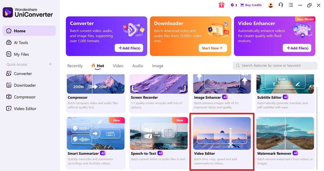 add video in uniconverter video editor tool