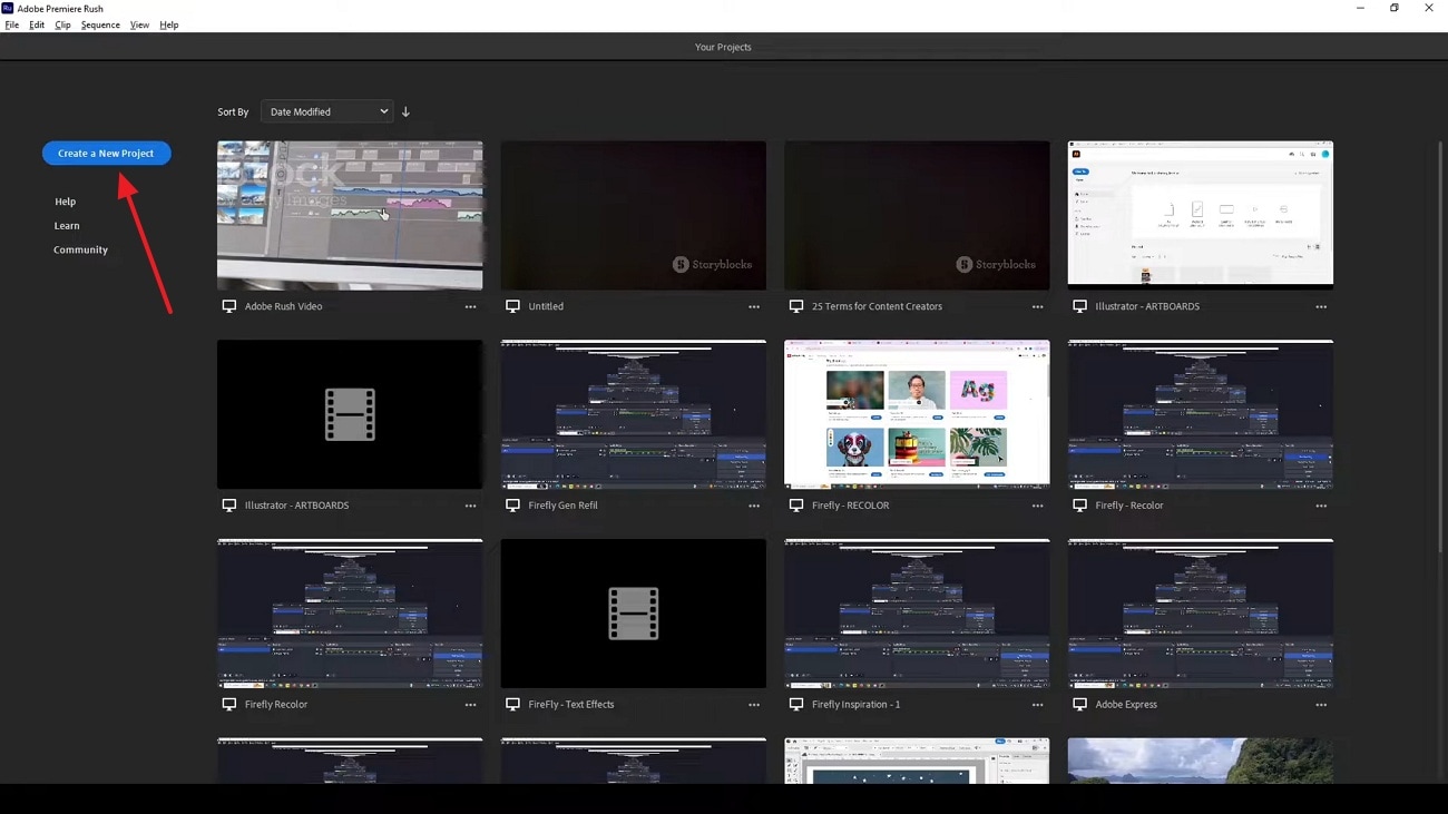 create a new project in adobe premiere rush
