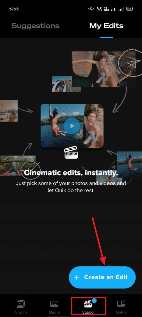 create a new edit in quik