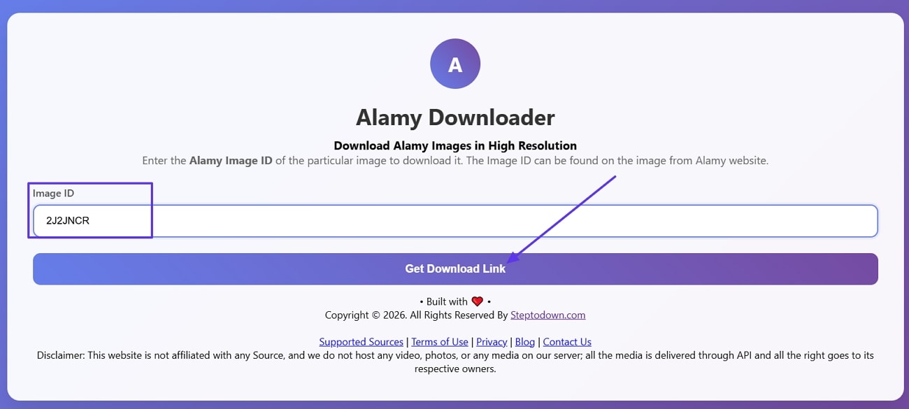 paste alamy image id steptodown tool