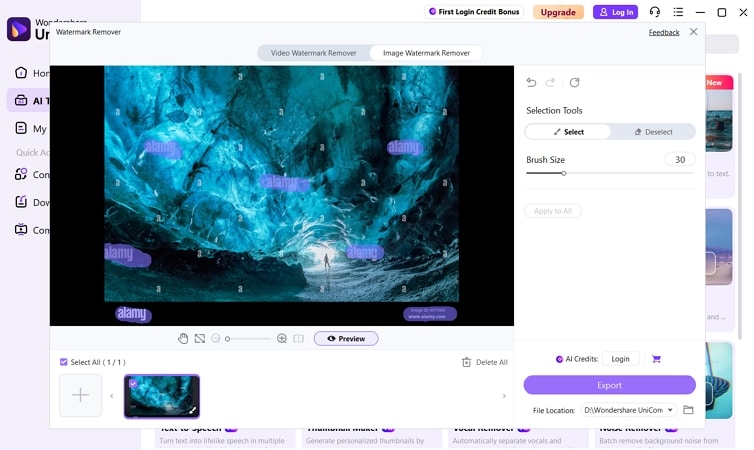 use uniconverter remove alamy watermarks