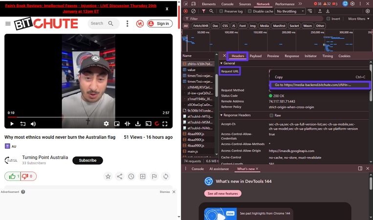 save bitchute videos with developer tools