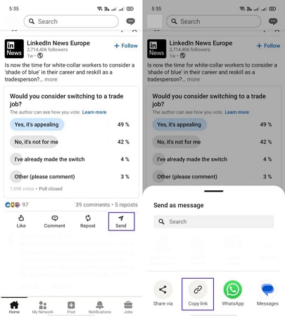get the linkedin post link