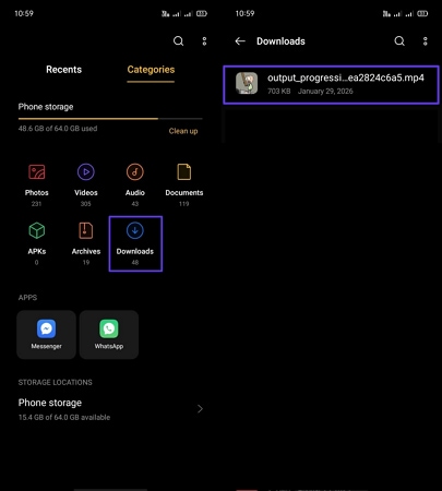 access the download section in android