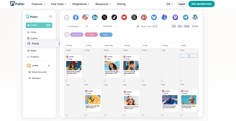 home screen of publer