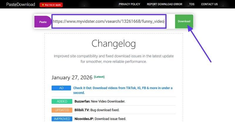 insert myvidster link pastedownload