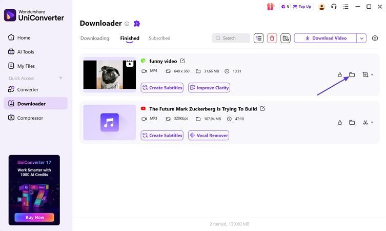 access uniconverter file location