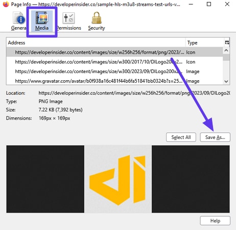 choose save as after selecting media
