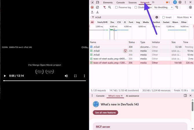 apply m3u8 filter under network