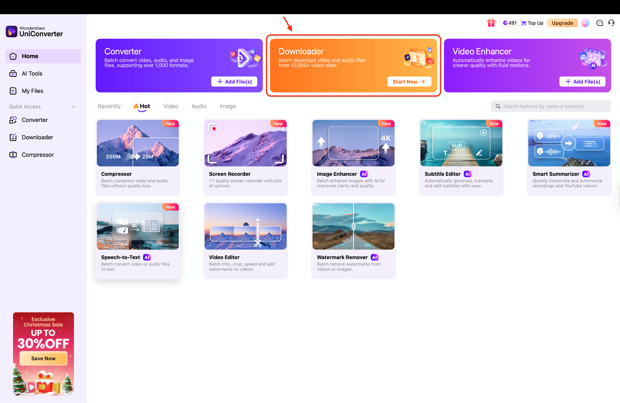 open uniconverter and go to downloader