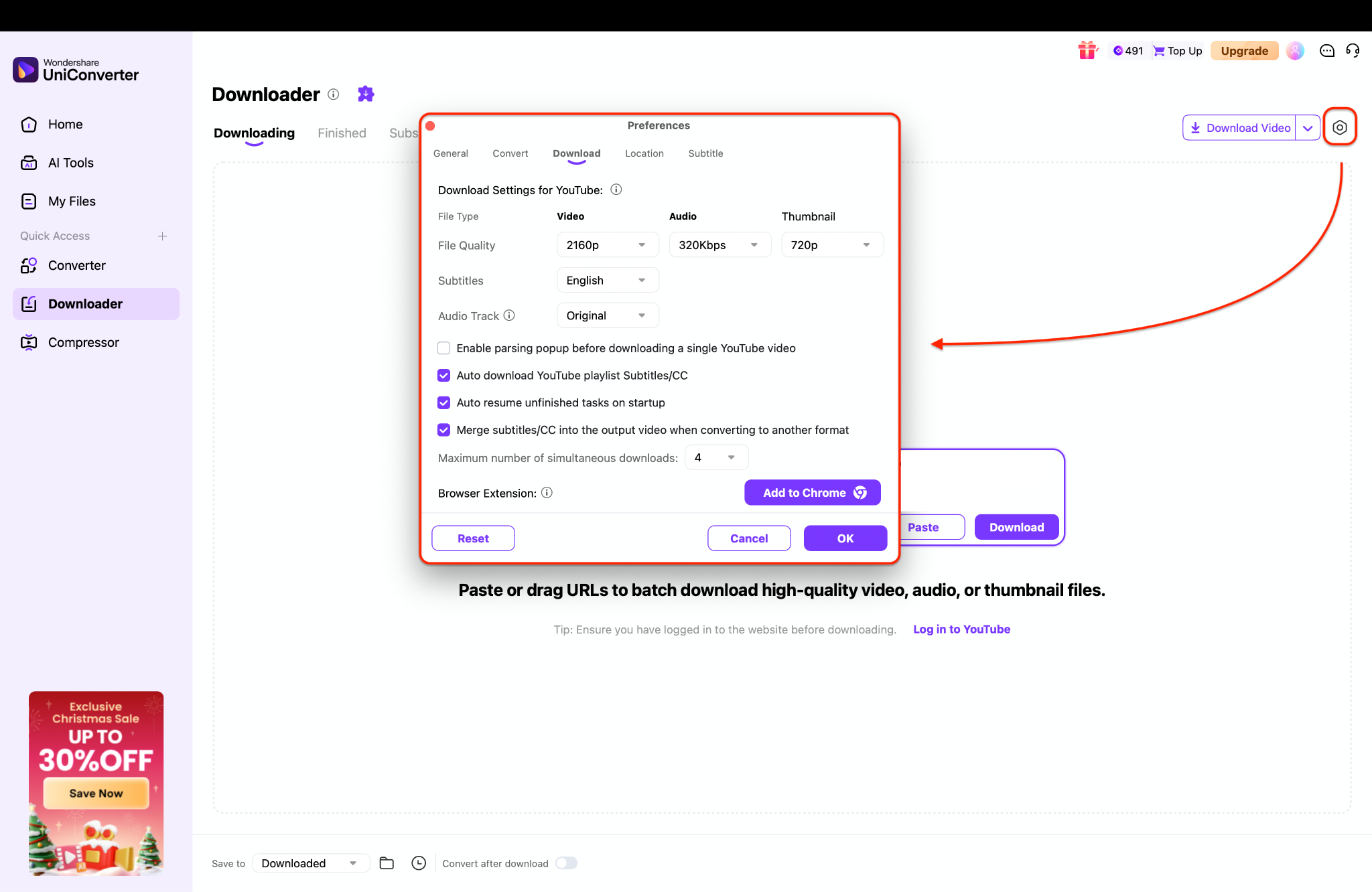configure the setting preferences