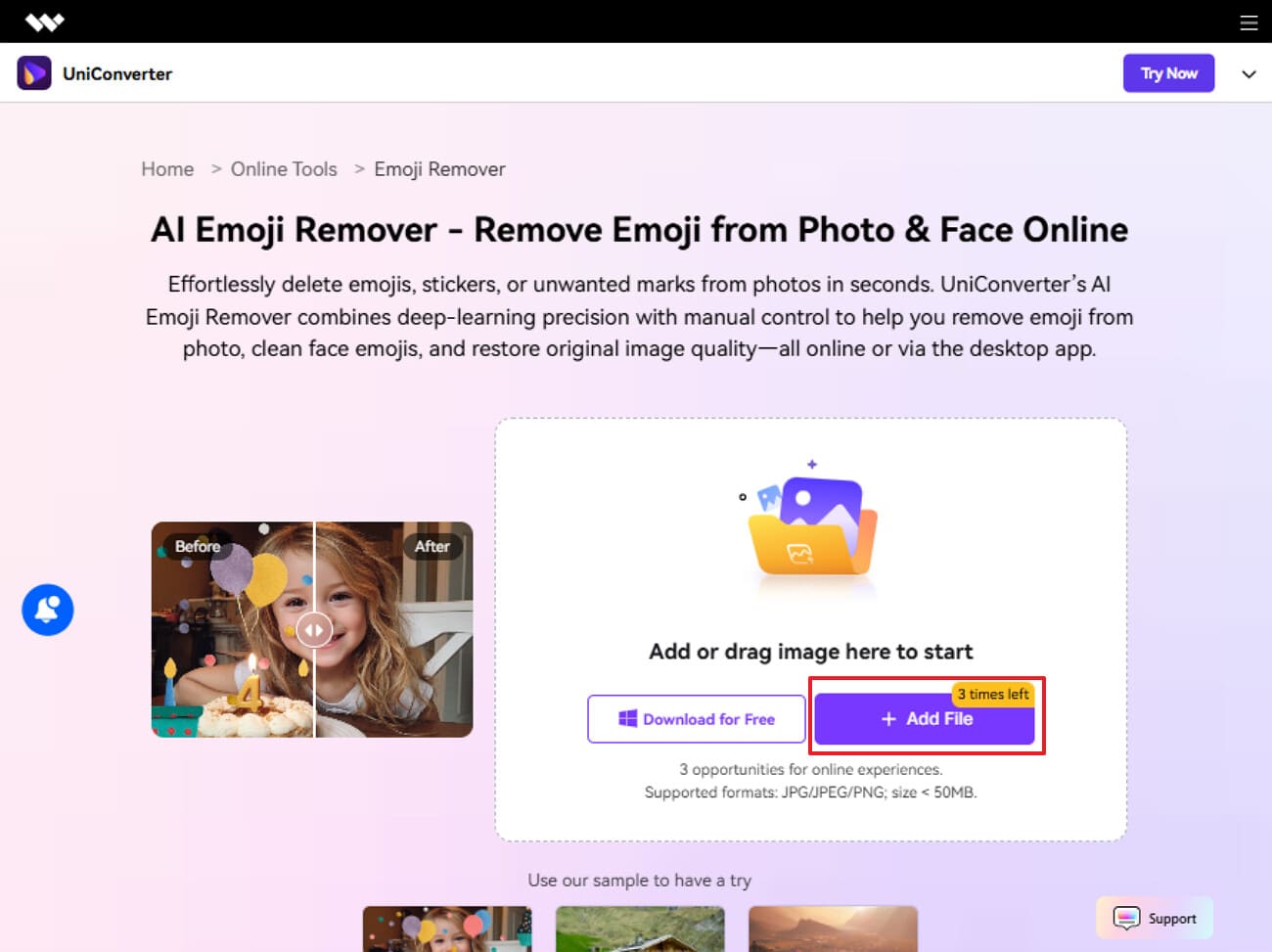 launch uniconverter online to add files