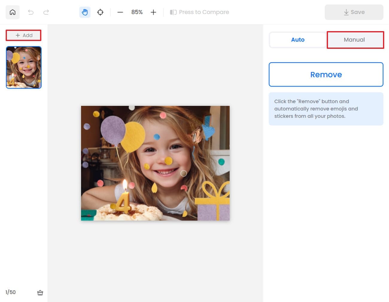 access tool to manually remove sticker